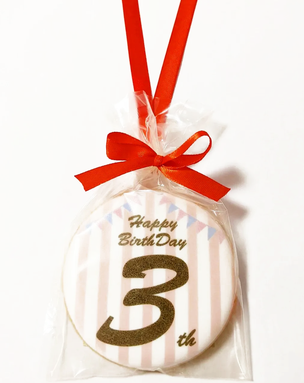 数字メダルクッキー（ストライプピンク）｜年齢入り誕生日クッキー